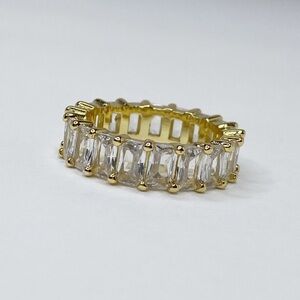 18k Gold Filled Womens Baguette Cut Eternity Band with rectangle Ring CZ Sz 6